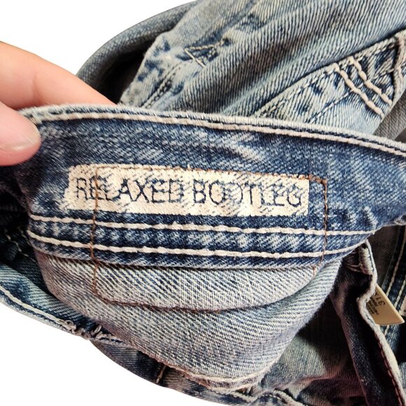 ReClaim Relaxed Bootleg Jeans 31x32 Mens Distressed Blue Denim Cotton Frayed Hem - Picture 4 of 5